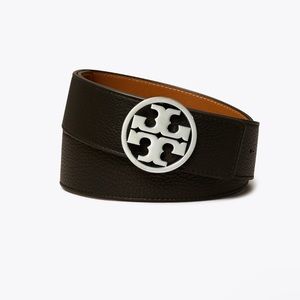Tory Burch 1.5" MILLER REVERSIBLE BELT size S Black / Classic Cuoio / Silver